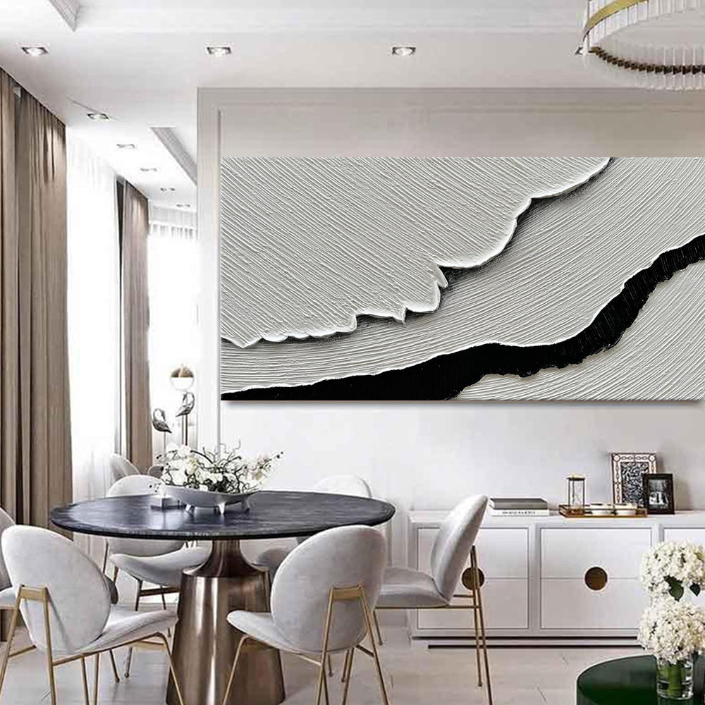 Black & White Ocean Wave Impasto Oil Painting – Textured Monochrome Sea Canvas, wall art, alternate angle, for a serene