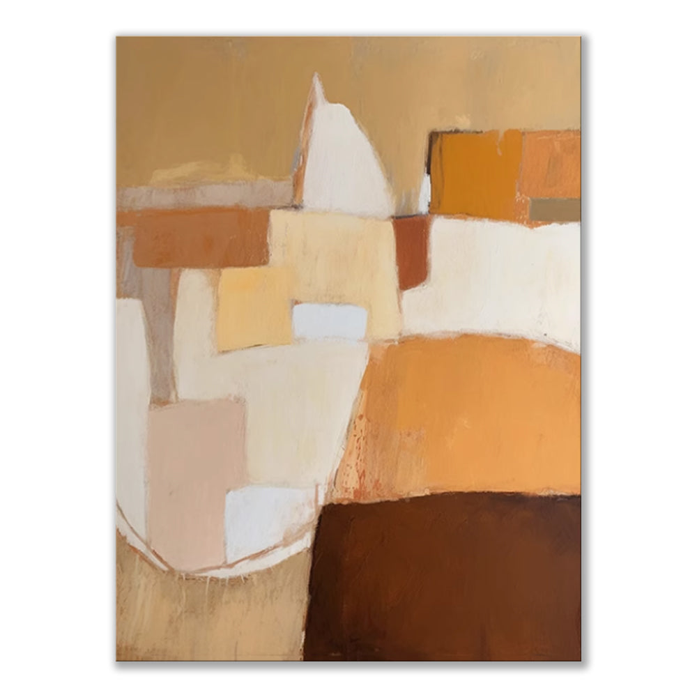 Warm Terracotta Geometric Abstract Oil Painting – Japandi Wabi-Sabi Vertical Canvas, wall art, alternate angle, for a serene