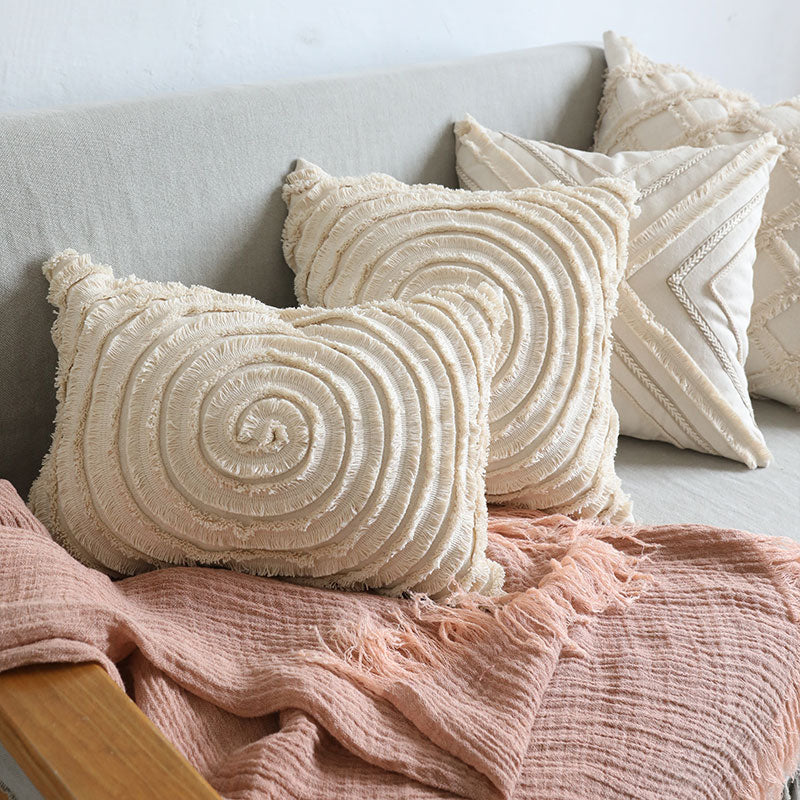 Spiral Tufted Cotton Cushion Cover | Sculptural Boho Statement Piece, cushions & inserts, crafted in a warm Japandi