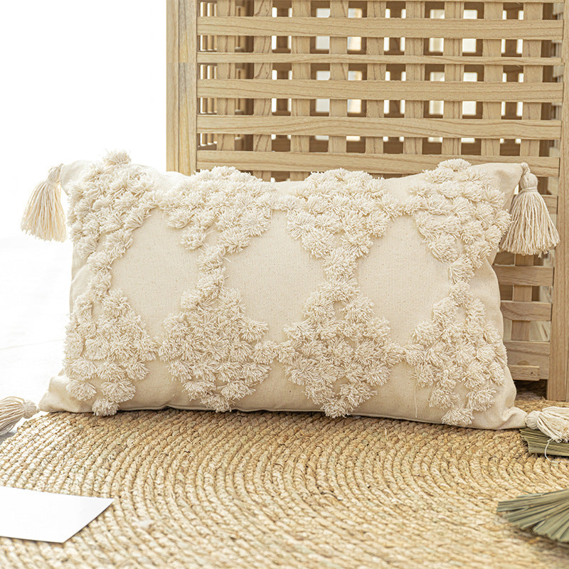 Cotton Canvas Tufted Tassel Cushion | Japandi Nordic Style, cushions & inserts, front view, with calming Nordic simplicity