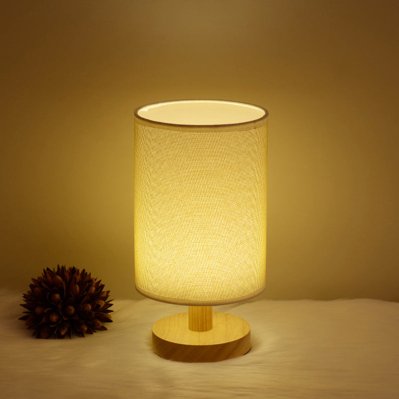 Solid Wood & Linen Fabric Table Lamp – Warm Ambient Bedside Light, night lights, alternate angle, for a serene modern home