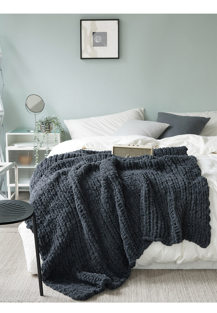 Chunky Knit Throw | Japandi Herringbone & Ribbed Sofa Blanket, blankets & throws, lifestyle view, blending Scandinavian and