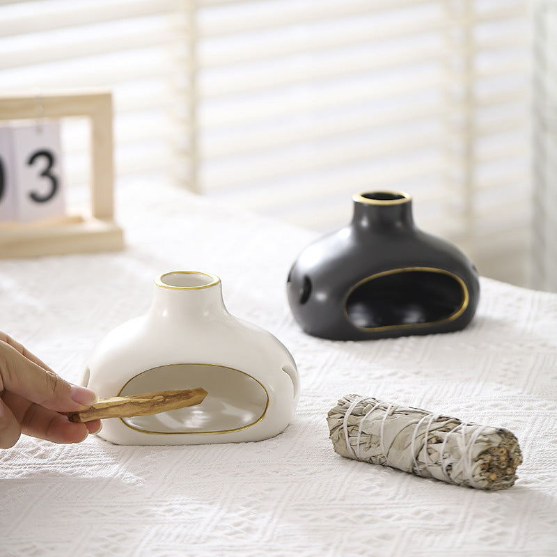 Vessel Ceramic Sage & Palo Santo Burner | Japandi Ritual Home Fragrance, incense burners, alternate angle, for a serene