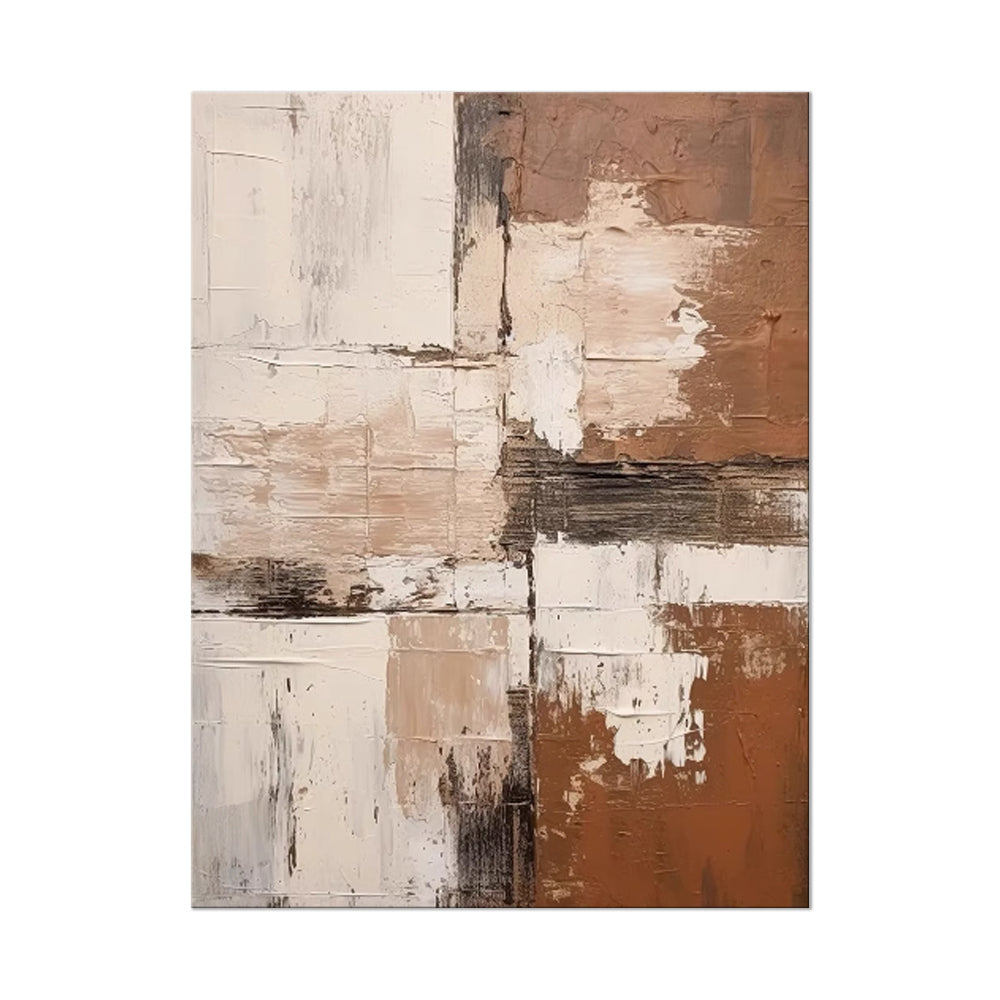 Large Vertical Abstract Impasto Oil Painting – Wabi-Sabi Terracotta & Cream Canvas, wall art, lifestyle view, blending