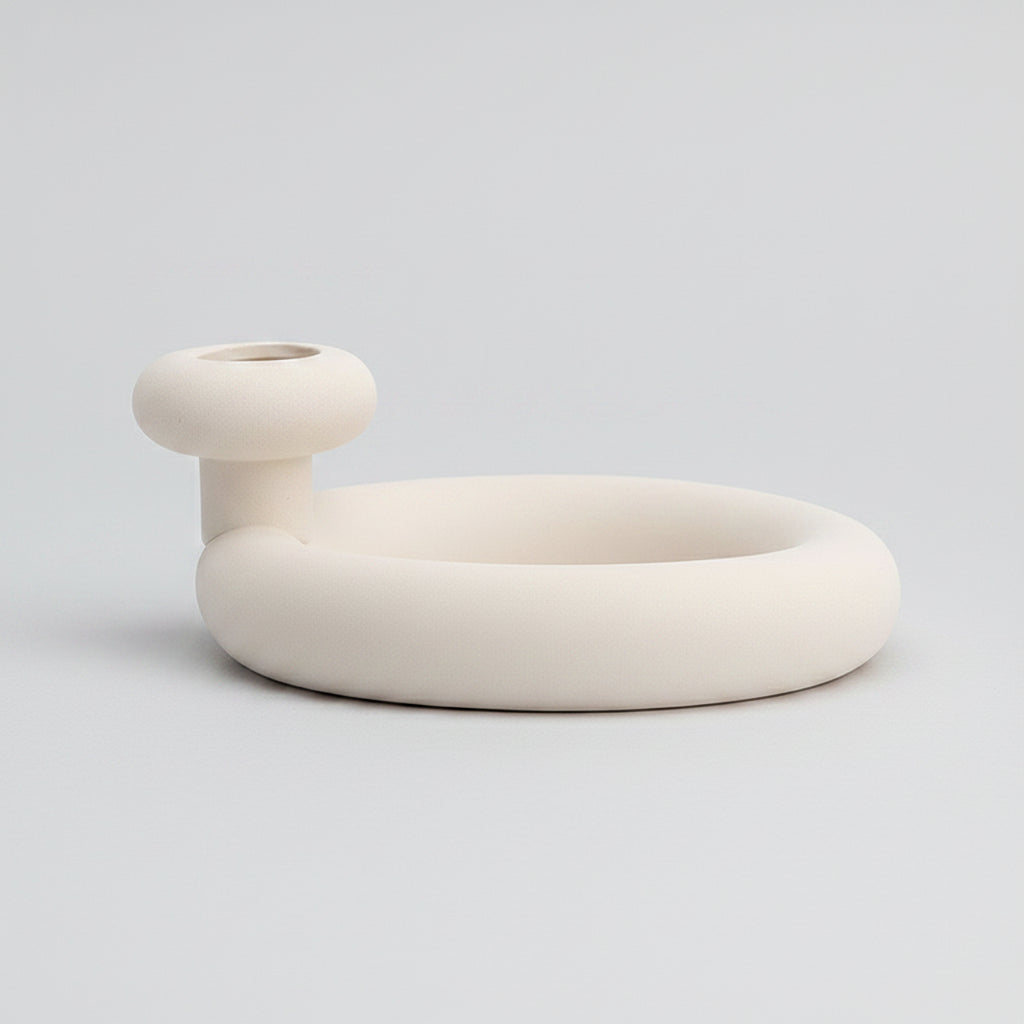 Frosted Ceramic Candle Holder | Japandi Sculptural Taper & Pillar Holder, candle holders, lifestyle view, blending