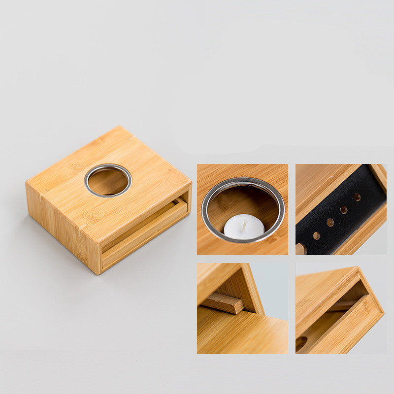 Bamboo Tea Warmer Stand | Japandi Candle Tea Light Warmer, candle holders, detail view, embracing wabi-sabi natural