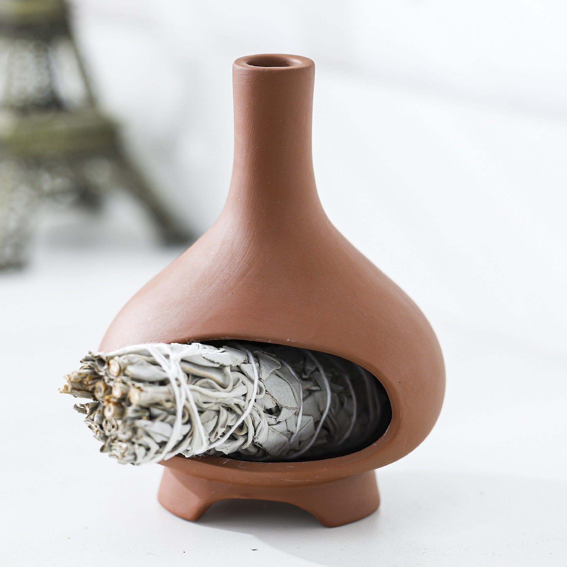 Teardrop Ceramic Sage & Palo Santo Burner | Japandi Ritual Home Fragrance, incense burners, front view, with calming Nordic