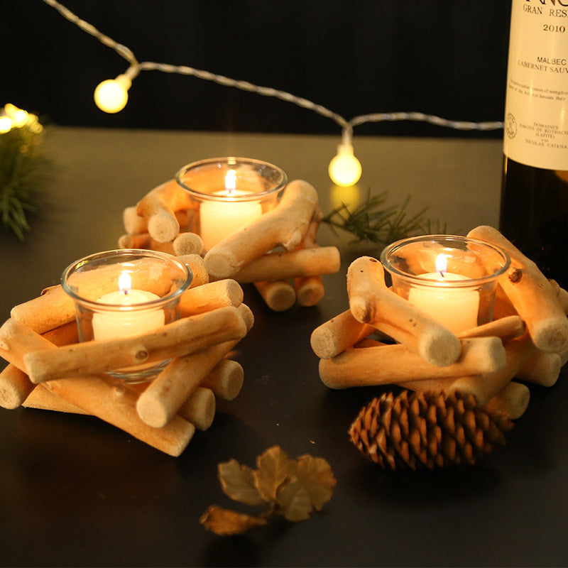 Driftwood Bundle Tea Light Holder | Wabi-Sabi Natural Wood Candle Holder, candle holders, in a styled setting, in soft