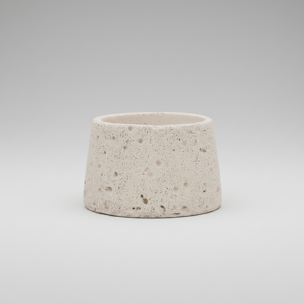 Textured Concrete Vessel Candle Holder | Wabi-Sabi Tea Light Cup, candle holders, front view, with calming Nordic simplicity