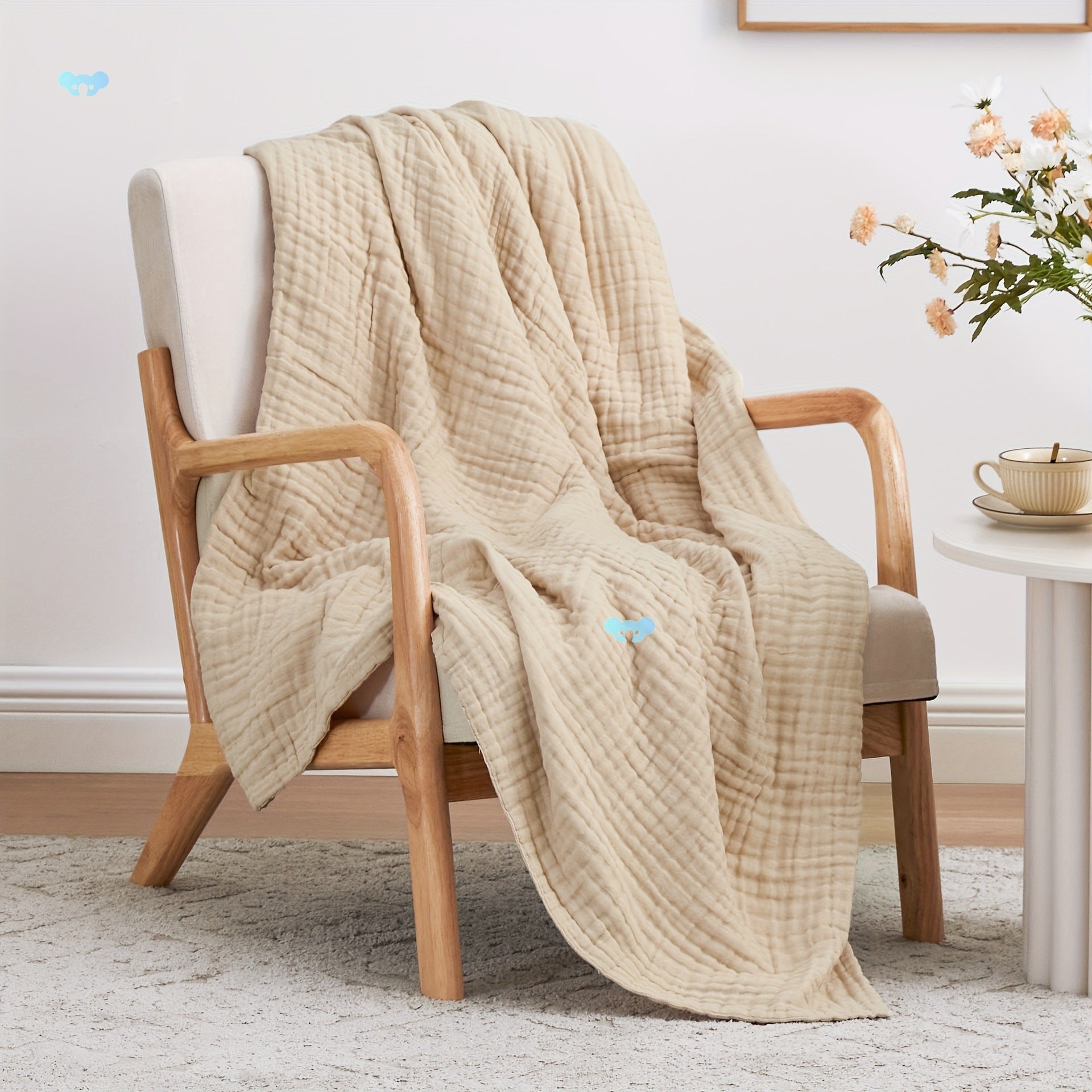 Six-Layer Cotton Muslin Throw | Japandi Gauze Sofa & Bed Blanket, blankets & throws, crafted in a warm Japandi minimalist