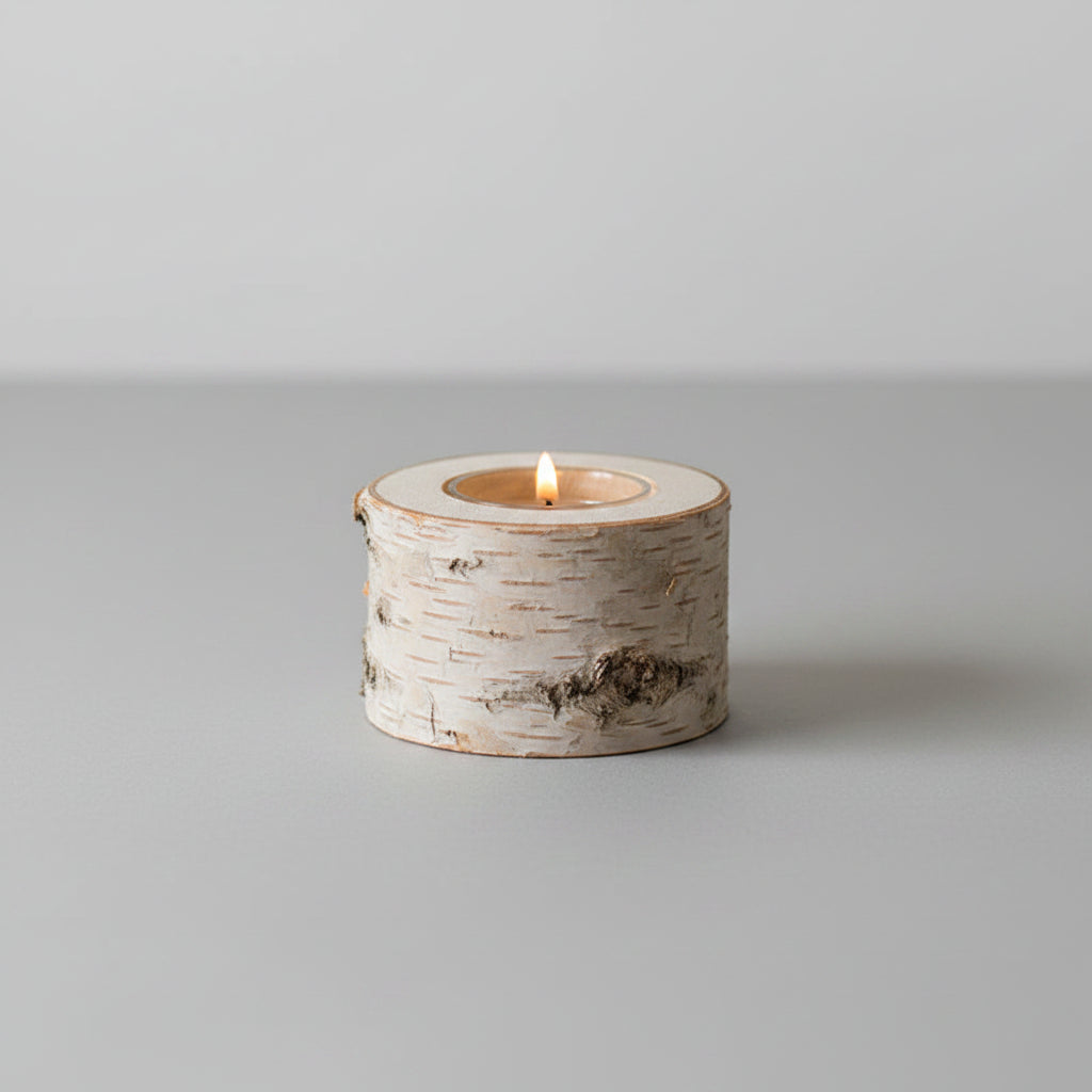 Birch Bark Tea Light Holder | Japandi Natural Wood Log Candle Holder, candle holders, detail view, embracing wabi-sabi