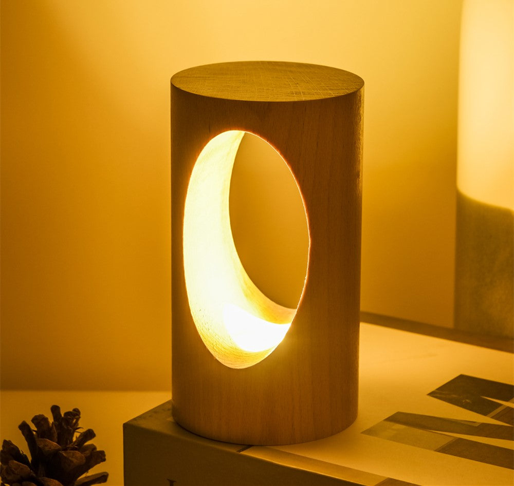 Solid Wood Hollow LED Table Lamp – Sculptural Warm Glow Light, night lights, crafted in a warm Japandi minimalist style
