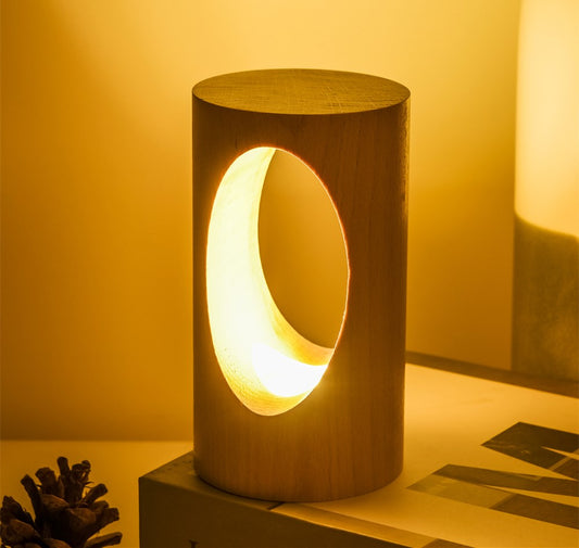 Solid Wood Hollow LED Table Lamp – Sculptural Warm Glow Light, night lights, crafted in a warm Japandi minimalist style