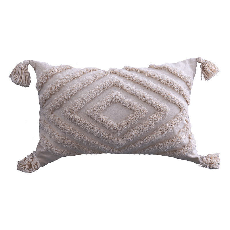 Tufted Moroccan Tassel Cushion Cover | Boho Cotton Style, cushions & inserts, alternate angle, for a serene modern home