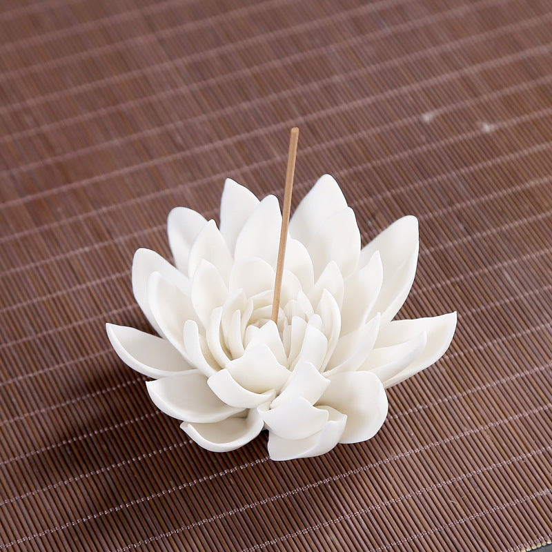 Lotus Ceramic Incense Burner | Japandi Ritual Home Fragrance, incense burners, detail view, embracing wabi-sabi natural
