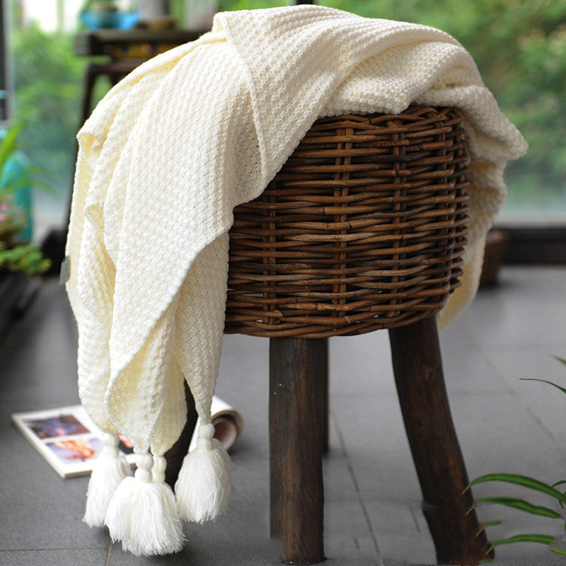 Waffle Knit Tassel Throw Blanket | Nordic Sofa & Bed Throw, blankets & throws, crafted in a warm Japandi minimalist style