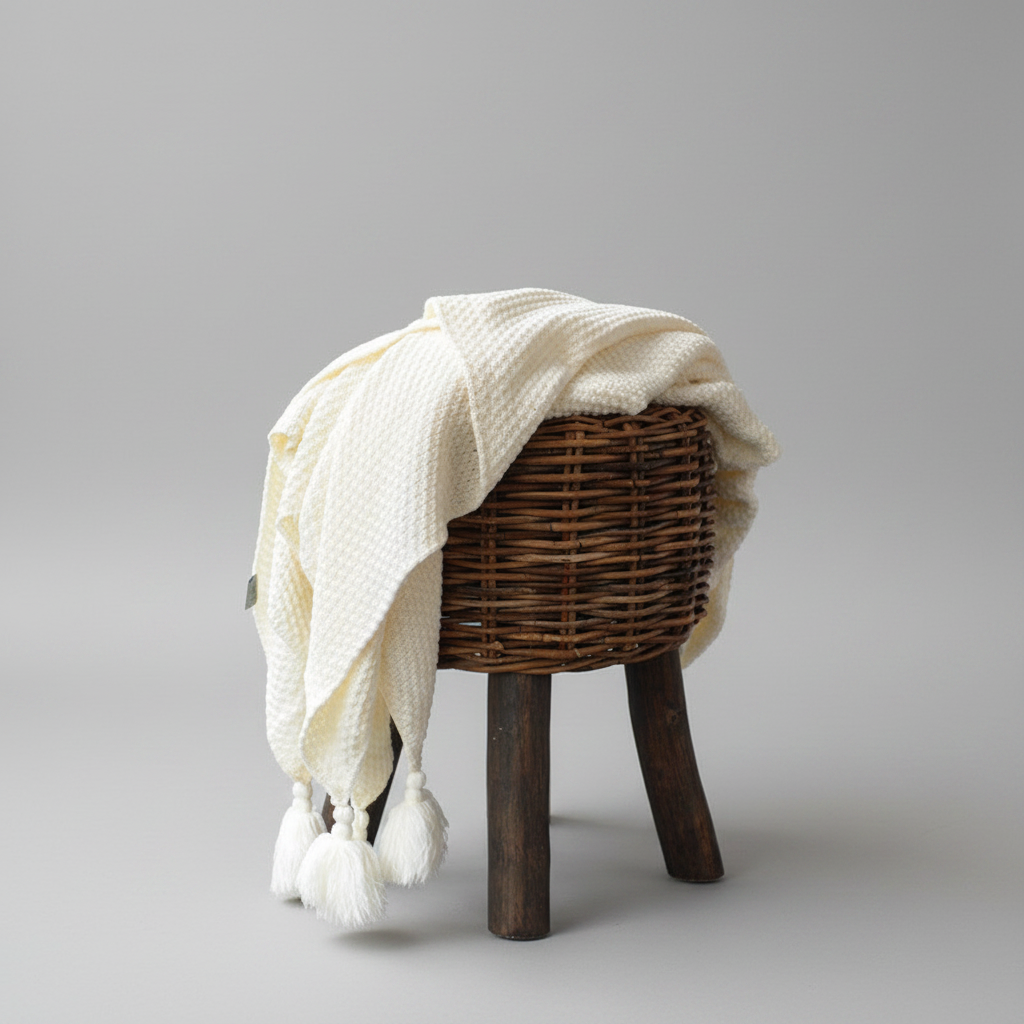 Waffle Knit Tassel Throw Blanket | Nordic Sofa & Bed Throw, blankets & throws, crafted in a warm Japandi minimalist style