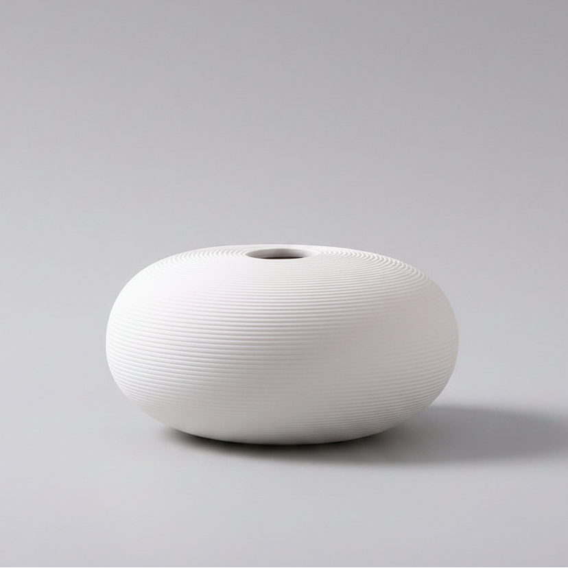 Ribbed Ceramic Vase | Japandi Sculptural Matte White Vessel, vases & vessels, in a styled setting, in soft neutral organic