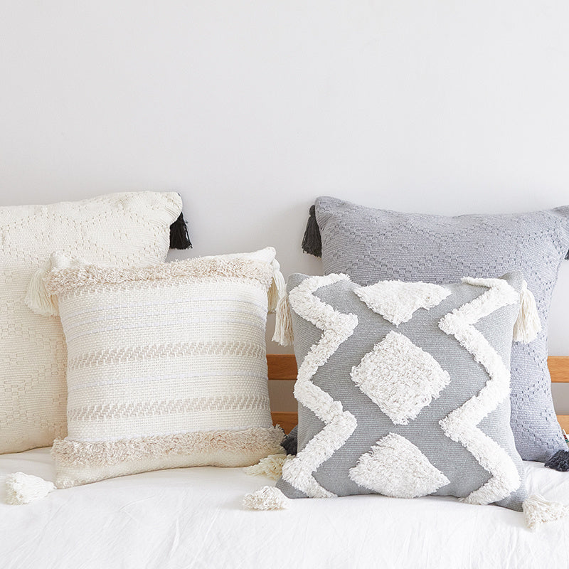 Moroccan Tufted Tassel Cushion | Boho Nordic Style, cushions & inserts, detail view, embracing wabi-sabi natural imperfection