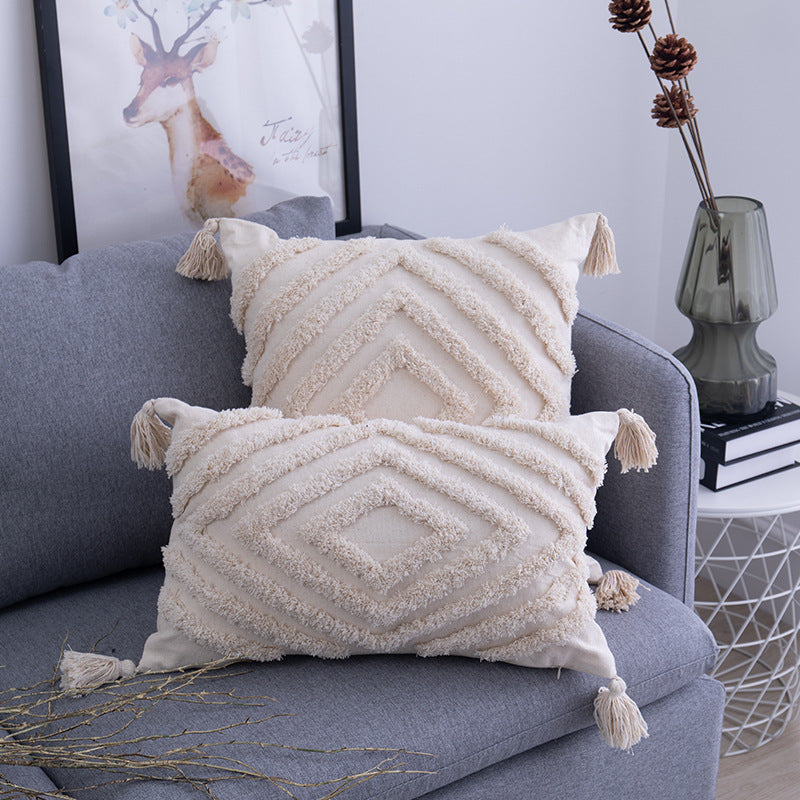Tufted Moroccan Tassel Cushion Cover | Boho Cotton Style, cushions & inserts, front view, with calming Nordic simplicity