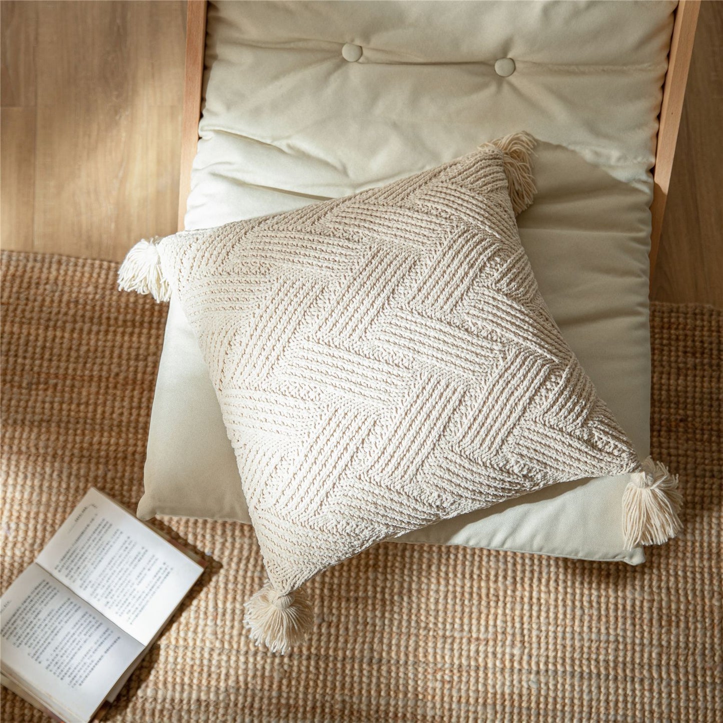 Tufted Chevron & Corner Tassel Cushion Cover | Boho Nordic Style, cushions & inserts, crafted in a warm Japandi minimalist
