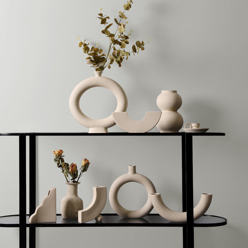 Sculptural Matte Ceramic Vase Collection | Japandi Geometric Shapes, vases & vessels, in a styled setting, in soft neutral