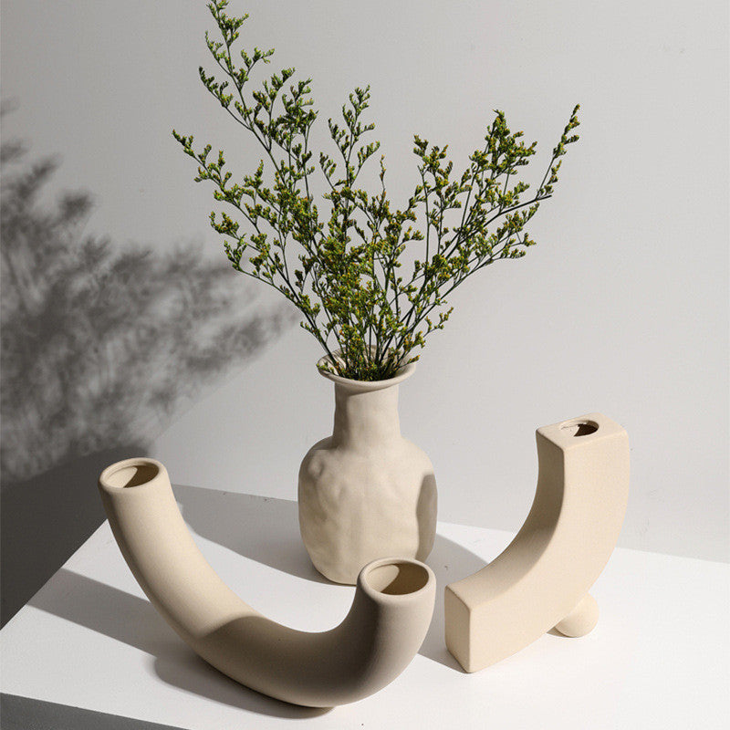 Sculptural Matte Ceramic Vase Collection | Japandi Geometric Shapes, vases & vessels, front view, with calming Nordic