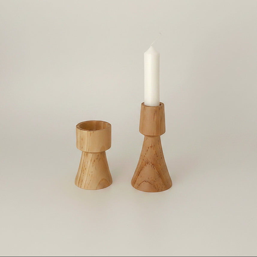 Turned Wood Candle Holder | Japandi Taper & Pillar Holder, candle holders, crafted in a warm Japandi minimalist style