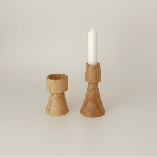 Turned Wood Candle Holder | Japandi Taper & Pillar Holder, candle holders, crafted in a warm Japandi minimalist style