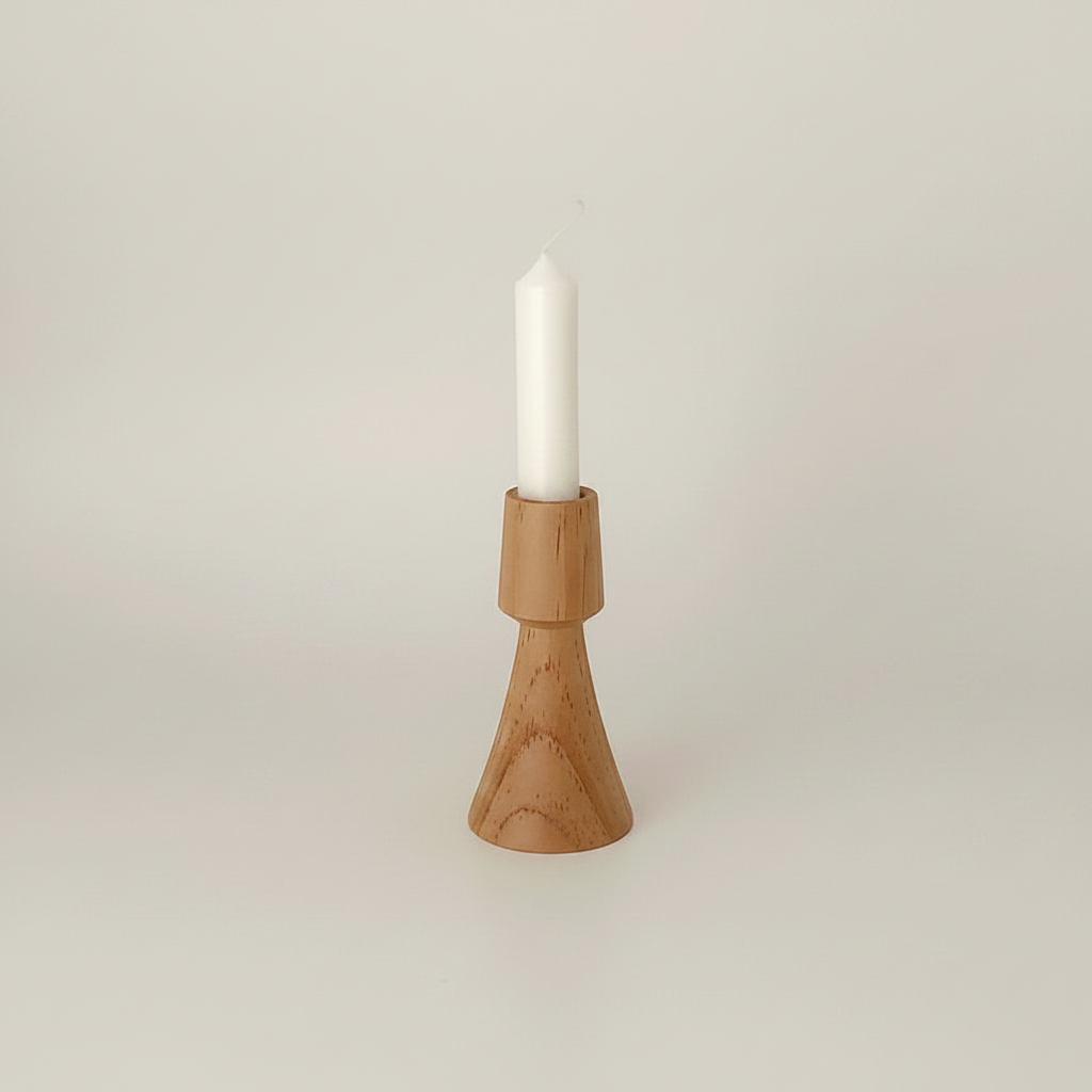 Turned Wood Candle Holder | Japandi Taper & Pillar Holder, candle holders, alternate angle, for a serene modern home
