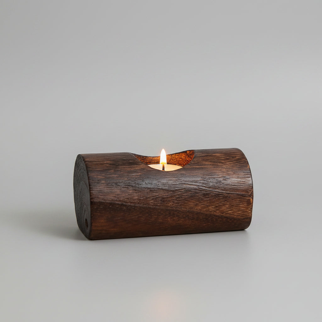 Carved Wood Log Tea Light Holder | Japandi Solid Wood Candle Holder, candle holders, crafted in a warm Japandi minimalist