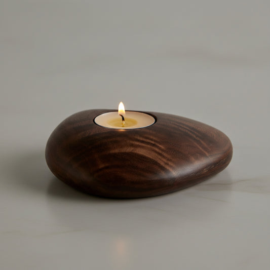 Pebble Wood Tea Light Holder | Japandi Hand-Carved Solid Wood Candle Holder, candle holders, crafted in a warm Japandi