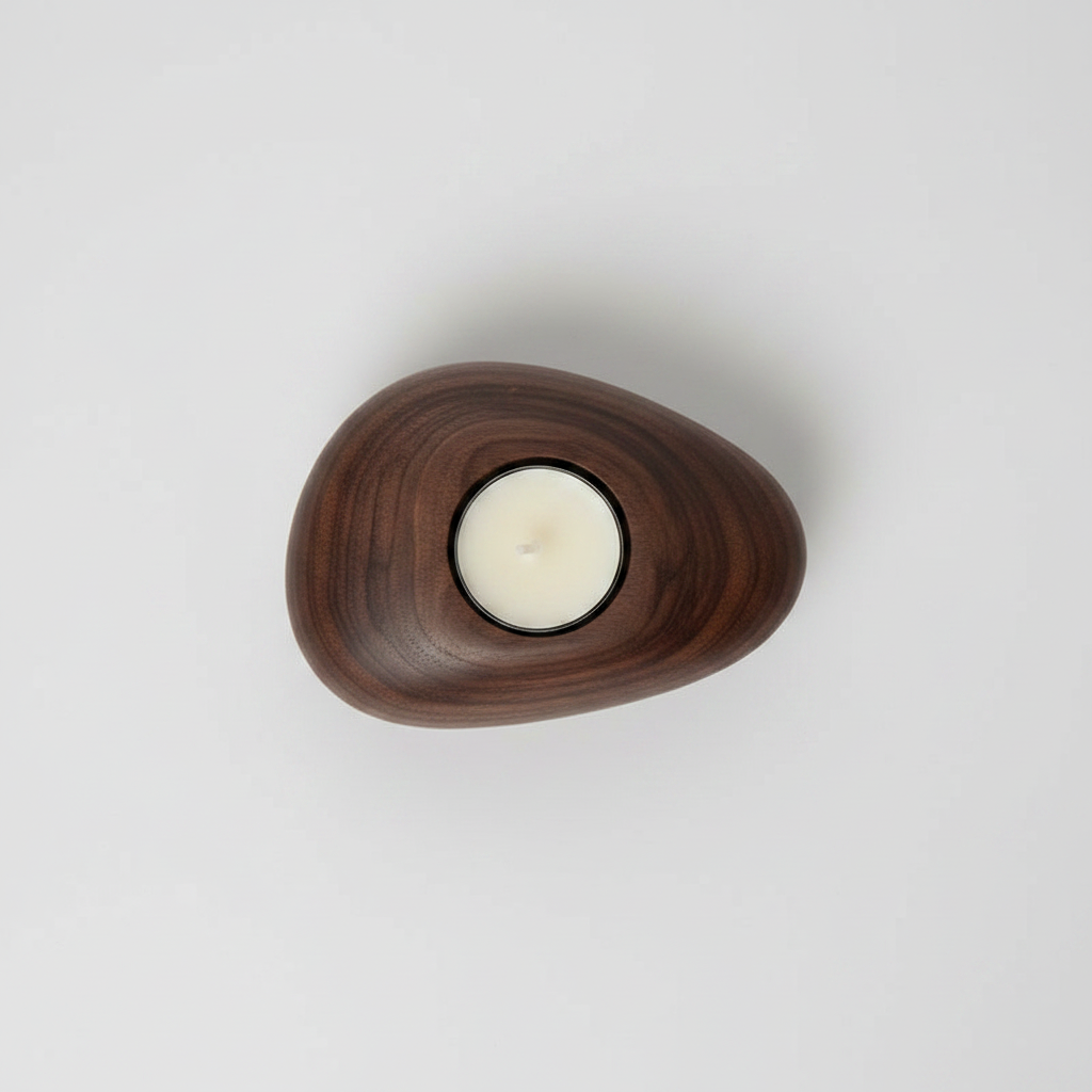 Pebble Wood Tea Light Holder | Japandi Hand-Carved Solid Wood Candle Holder, candle holders, lifestyle view, blending