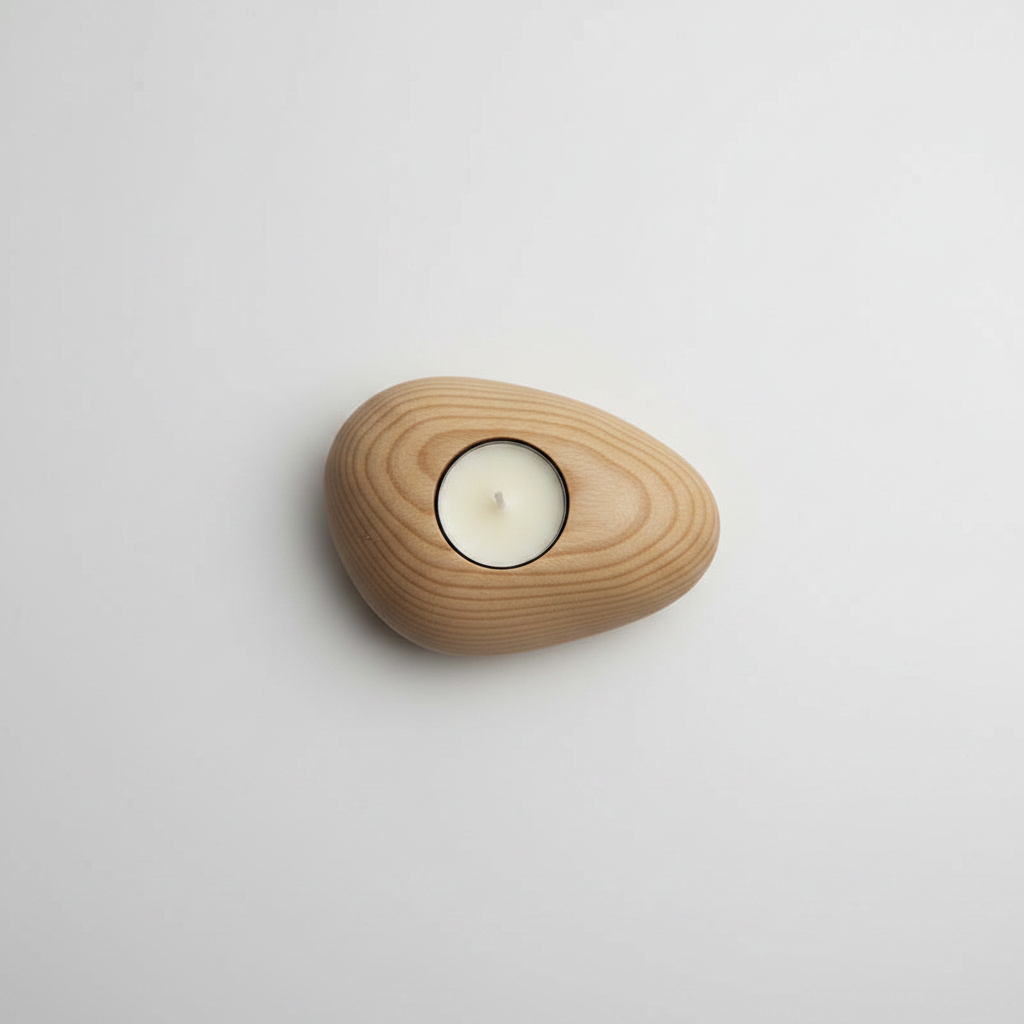 Pebble Wood Tea Light Holder | Japandi Hand-Carved Solid Wood Candle Holder, candle holders, close-up detail, crafted in a