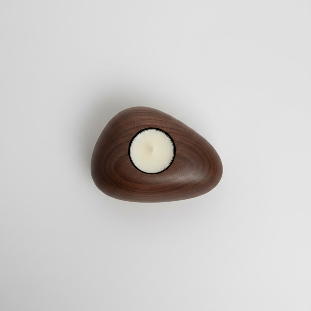 Pebble Wood Tea Light Holder | Japandi Hand-Carved Solid Wood Candle Holder, candle holders, in a styled setting, in soft