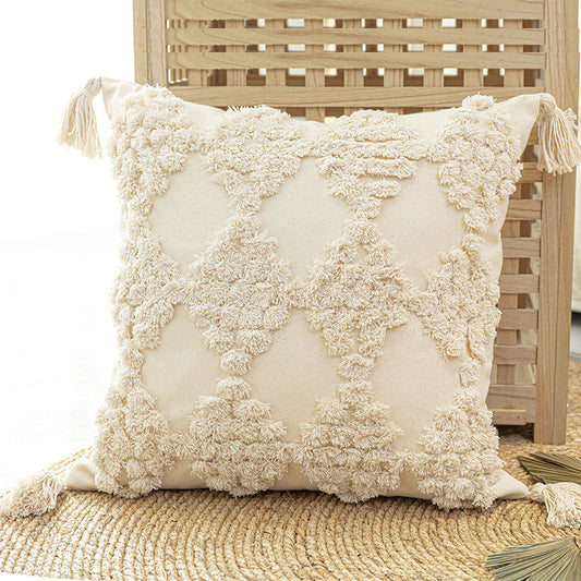 Cotton Canvas Tufted Tassel Cushion | Japandi Nordic Style, cushions & inserts, crafted in a warm Japandi minimalist style