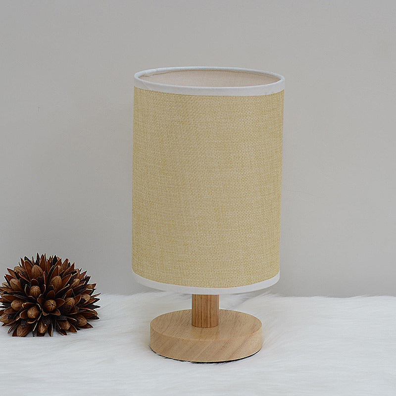 Solid Wood & Linen Fabric Table Lamp – Warm Ambient Bedside Light, night lights, detail view, embracing wabi-sabi natural