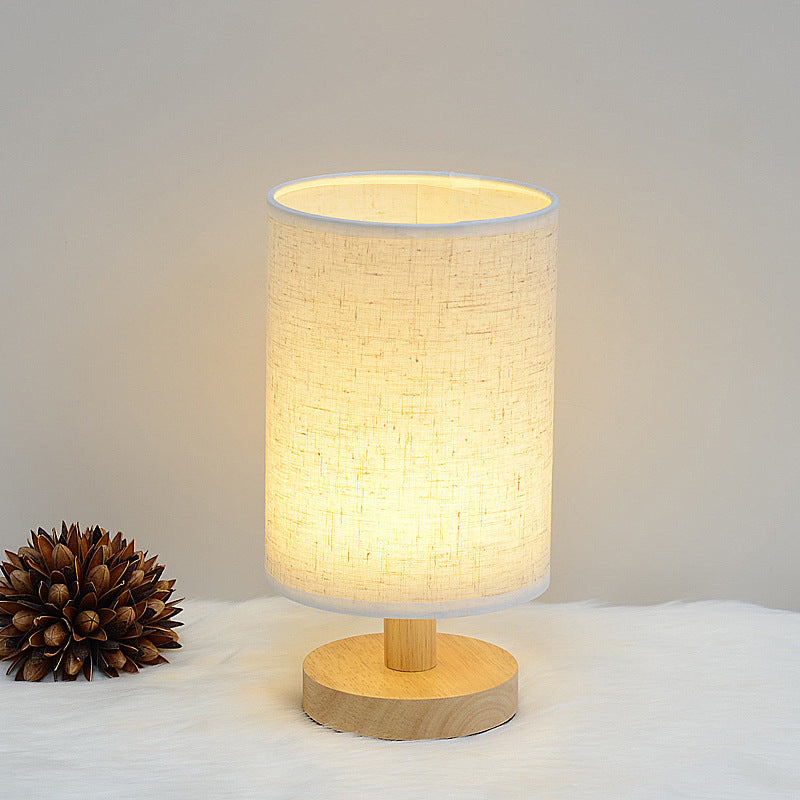 Solid Wood & Linen Fabric Table Lamp – Warm Ambient Bedside Light, night lights, in a styled setting, in soft neutral