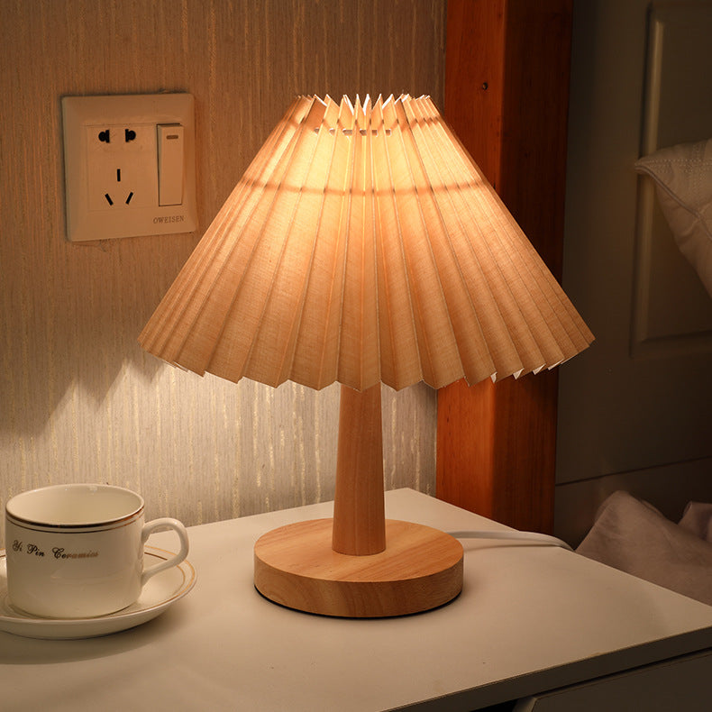 Vintage Pleated Fabric Table Lamp – Dimmable Korean Desk Light, night lights, crafted in a warm Japandi minimalist style