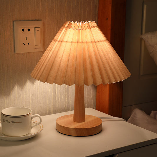 Vintage Pleated Fabric Table Lamp – Dimmable Korean Desk Light, night lights, crafted in a warm Japandi minimalist style