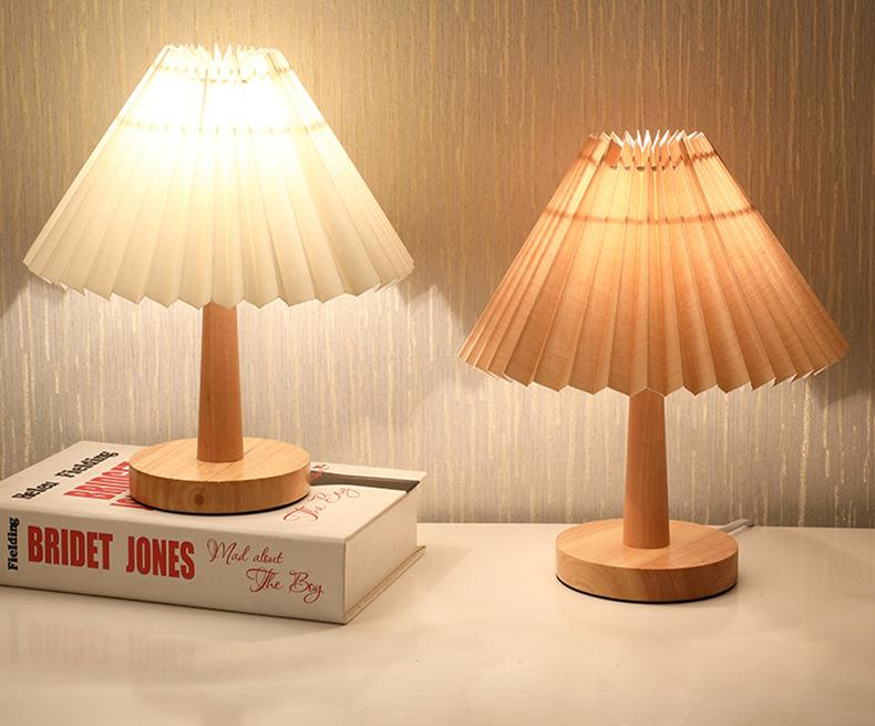 Vintage Pleated Fabric Table Lamp – Dimmable Korean Desk Light, night lights, alternate angle, for a serene modern home