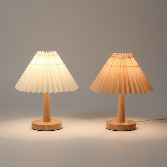 Vintage Pleated Fabric Table Lamp – Dimmable Korean Desk Light, night lights, crafted in a warm Japandi minimalist style