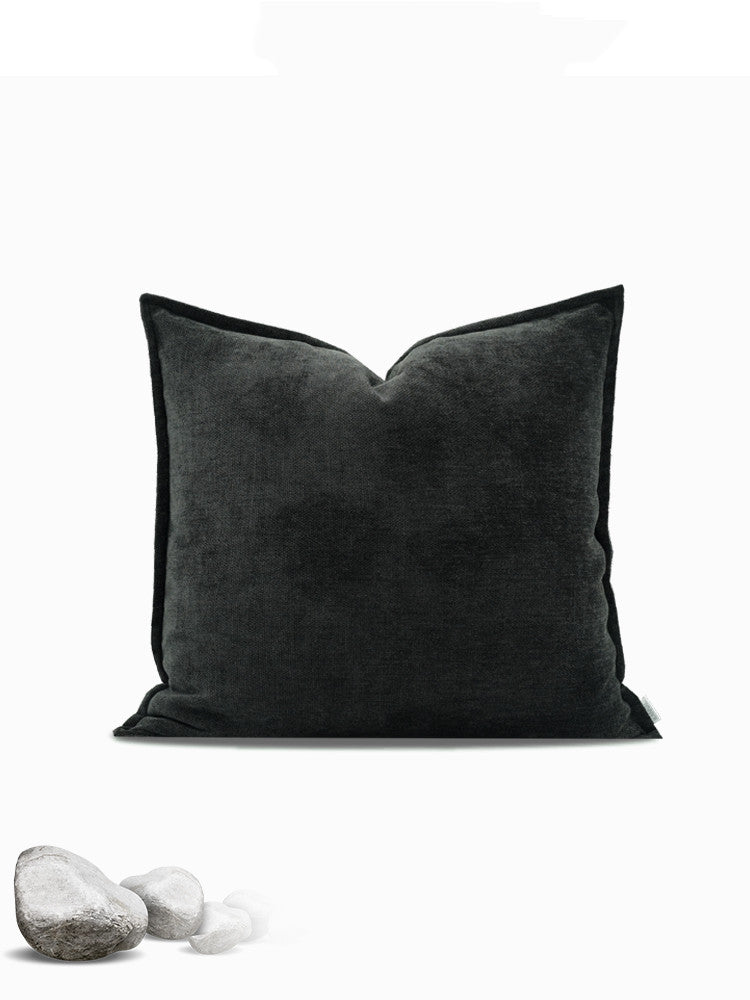 Double-Sided Wabi Black Chenille Cushion | Japandi Wabi-Sabi Style, cushions & inserts, close-up detail, crafted in a warm
