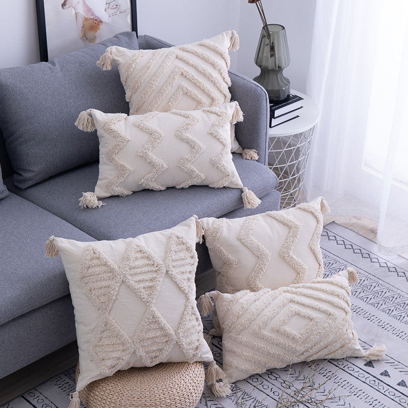 Tufted Moroccan Tassel Cushion Cover | Boho Cotton Style, cushions & inserts, crafted in a warm Japandi minimalist style