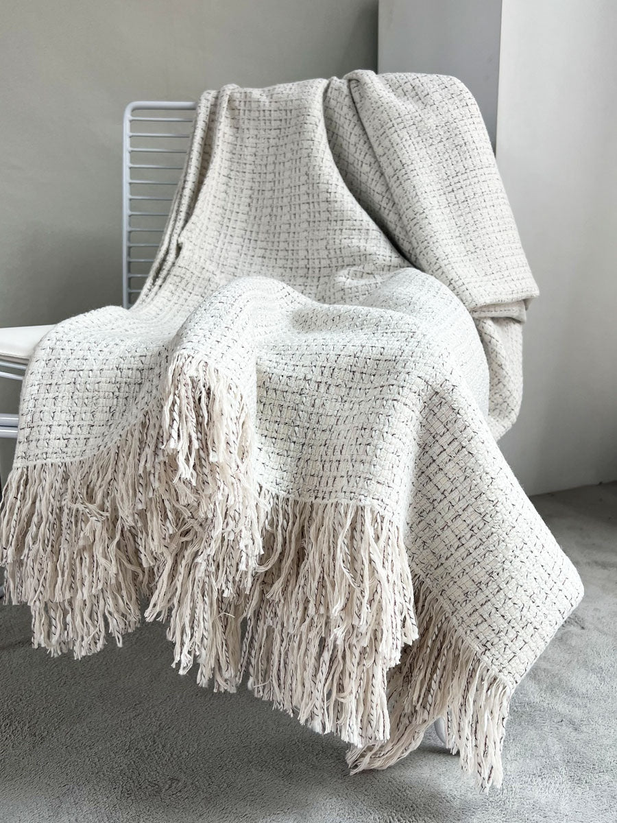Wabi-Sabi Woven Throw & Bed Runner | Japandi Geometric Sofa Blanket, blankets & throws, alternate angle, for a serene modern
