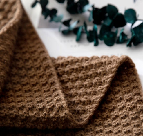 Pom-Pom Corner Knit Throw | Japandi Diamond Weave Sofa Blanket, blankets & throws, alternate angle, for a serene modern home