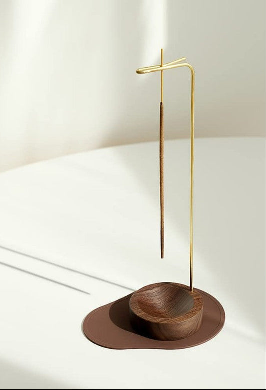 Inverted Brass & Walnut Incense Holder | Japandi Ritual Home Fragrance, incense burners, crafted in a warm Japandi