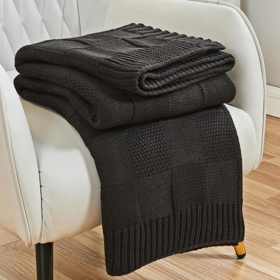 Block Knit Throw Blanket | Japandi Geometric Sofa Throw, blankets & throws, front view, with calming Nordic simplicity