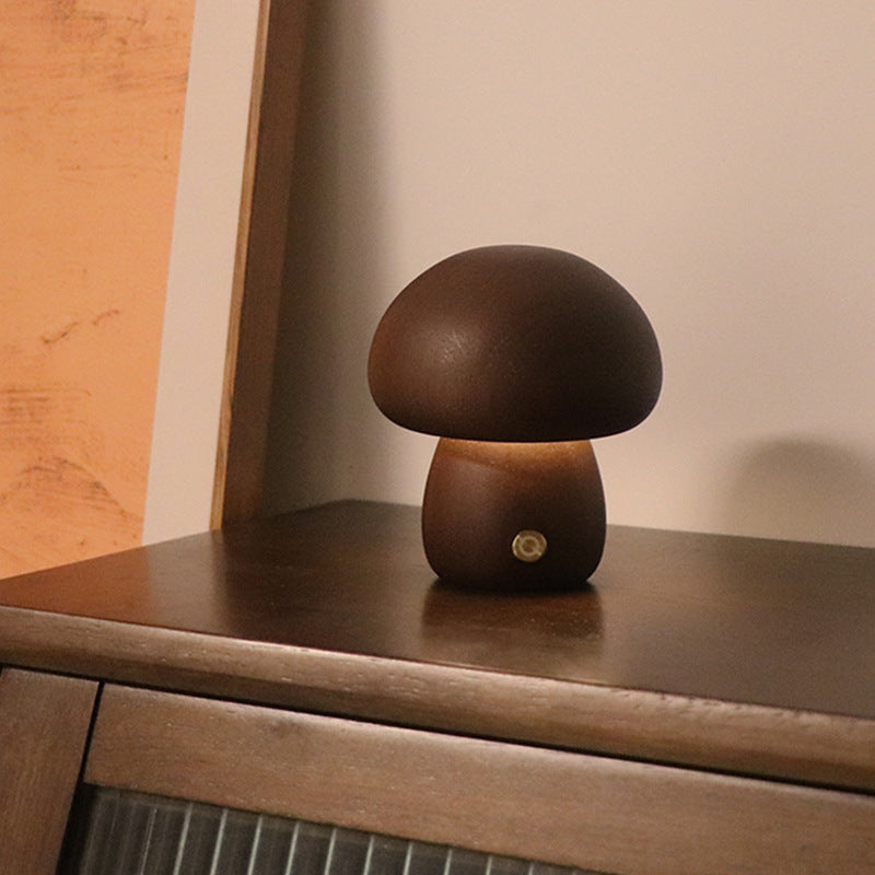 Wooden Mushroom LED Night Light with Touch Switch, night lights, in a styled setting, in soft neutral organic tones