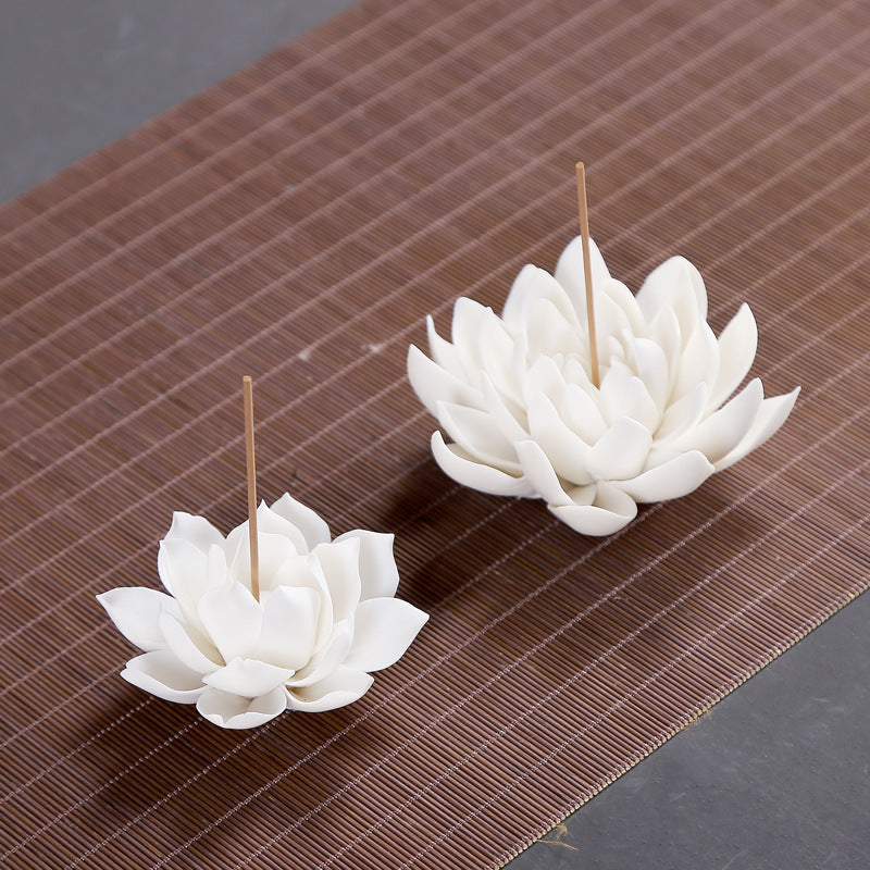 Lotus Ceramic Incense Burner | Japandi Ritual Home Fragrance, incense burners, alternate angle, for a serene modern home